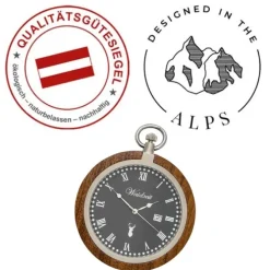 Waidzeit Herren Taschenuhr Edelstahl Walnuß dunkelbraun mit Uhrenkette UWATR01