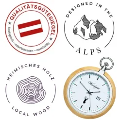 Waidzeit Herren Taschenuhr Edelstahl Holz braun mit Uhrenkette UWATZ01