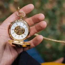 Waidzeit Herren Taschenuhr Edelstahl vergoldet mit Uhrenkette UWAFR01
