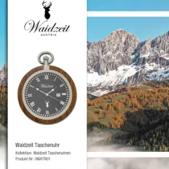 Waidzeit Herren Taschenuhr Edelstahl Walnuß dunkelbraun mit Uhrenkette UWATR01