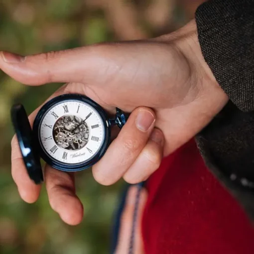 Waidzeit Herren Taschenuhr Edelstahl blau mit Uhrenkette UWAFF01