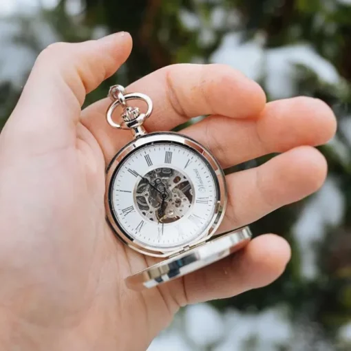 Waidzeit Herren Taschenuhr Edelstahl silber mit Uhrenkette UWAFJ01