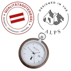 Waidzeit Herren Taschenuhr Edelstahl Walnuß dunkelbraun mit Uhrenkette UWATW01
