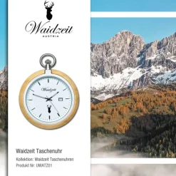 Waidzeit Herren Taschenuhr Edelstahl Holz braun mit Uhrenkette UWATZ01