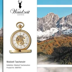 Waidzeit Herren Taschenuhr Edelstahl vergoldet mit Uhrenkette UWAFR01