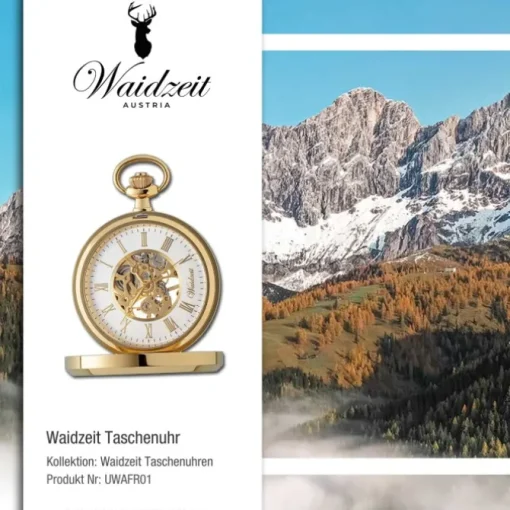 Waidzeit Herren Taschenuhr Edelstahl vergoldet mit Uhrenkette UWAFR01