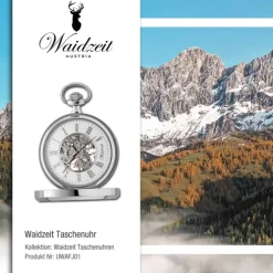 Waidzeit Herren Taschenuhr Edelstahl silber mit Uhrenkette UWAFJ01