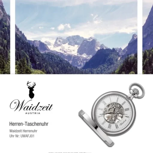 Waidzeit Herren Taschenuhr Edelstahl silber mit Uhrenkette UWAFJ01