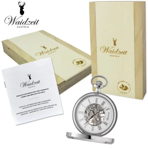 Waidzeit Herren Taschenuhr Edelstahl silber mit Uhrenkette UWAFJ01
