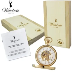 Waidzeit Herren Taschenuhr Edelstahl vergoldet mit Uhrenkette UWAFR01