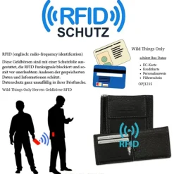 Wild Things Only Portemonnaie Leder RFID Schutz schwarz Dollarclip OPJ121S